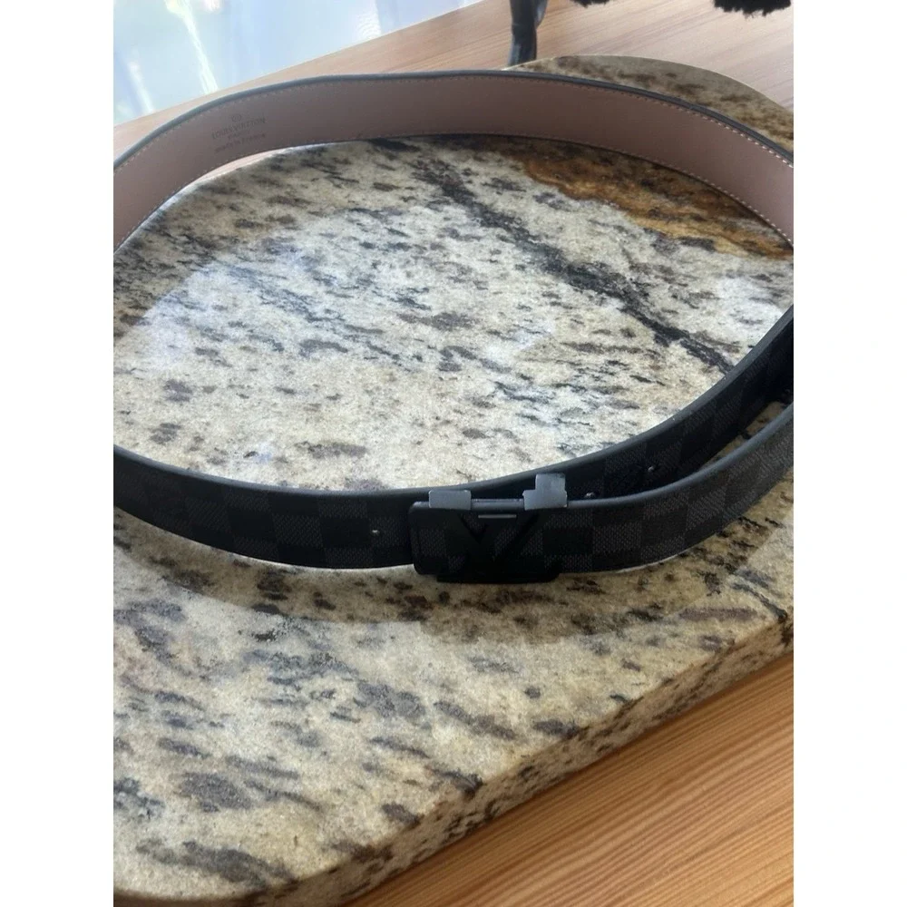 Louis Vuitton Damier Graphite LV Belt, Large Initials- mens Designer Sz44/110